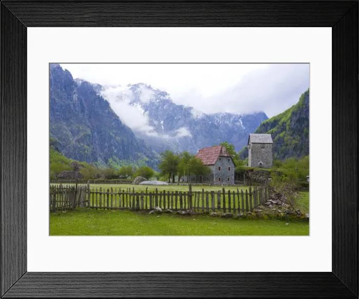 Framed Print : Lock-in tower in Thethi in the Albanian Alps, Albania, Europe Framed Print : Lock-in tower in Thethi in the Albanian Alps, Albania, Europe