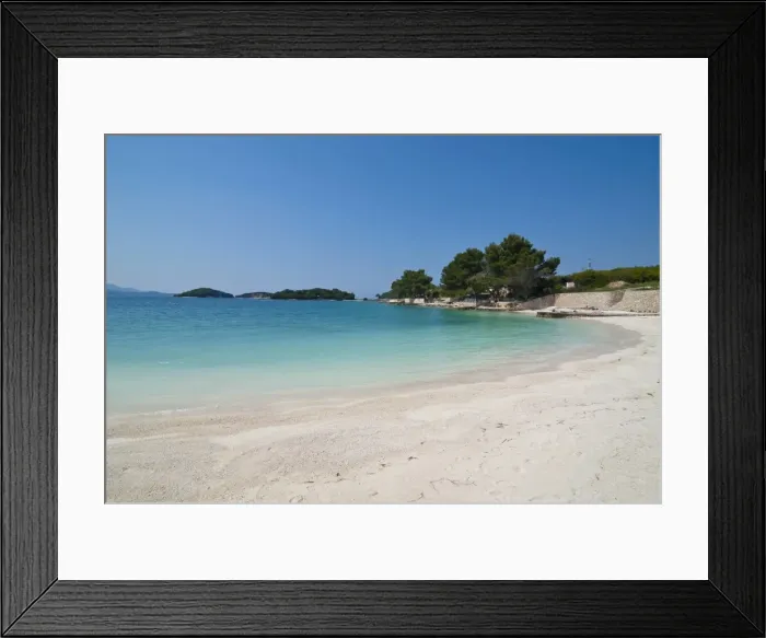 Framed Print : White sand beach and turquoise water at Ksamil, Albania, Europe Framed Print : White sand beach and turquoise water at Ksamil, Albania, Europe