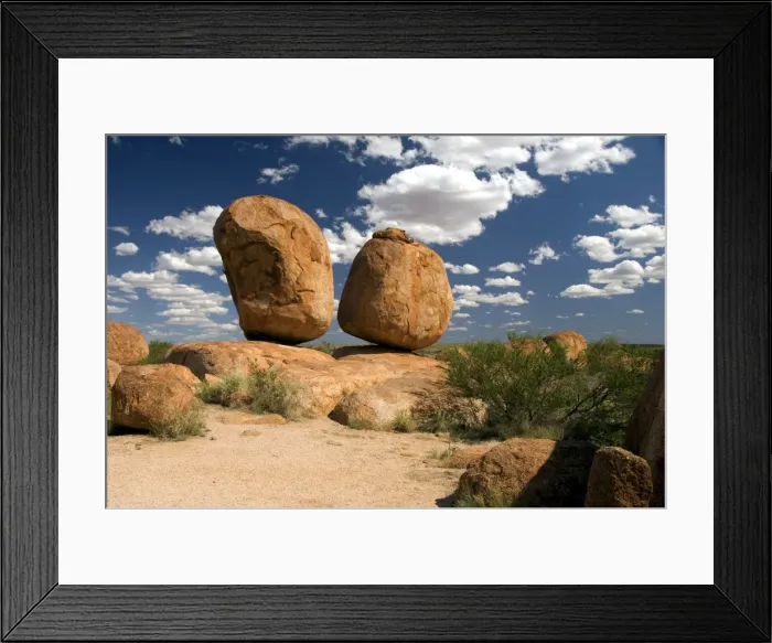 Framed Print : Devils Marbles, the result of spheroidal weathering of strong granite beneath an ancient soil Framed Print : Devils Marbles, the result of spheroidal weathering of strong granite beneath an ancient soil