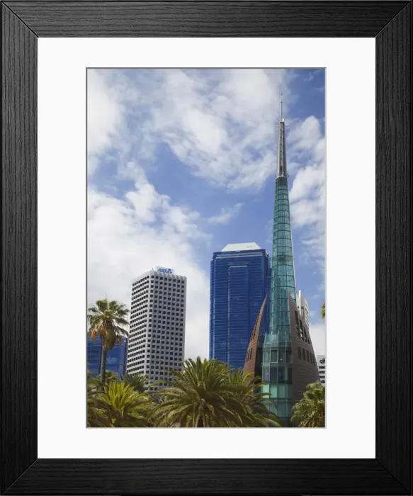 Framed Print : Skyscrapers of city skyline and Swan Bell Tower, Perth, Western Australia Framed Print : Skyscrapers of city skyline and Swan Bell Tower, Perth, Western Australia