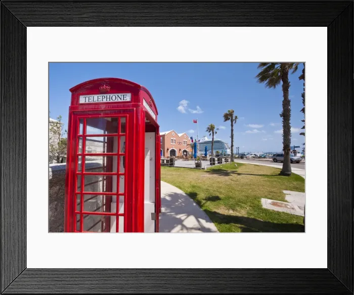 Framed Print : Old British telephone call box at the cruise terminal in the Royal Naval Dockyard Framed Print : Old British telephone call box at the cruise terminal in the Royal Naval Dockyard