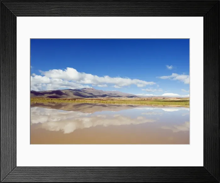 Framed Print : Mountain scenery reflecting in a lake, Altiplano, Bolivia, South America Framed Print : Mountain scenery reflecting in a lake, Altiplano, Bolivia, South America
