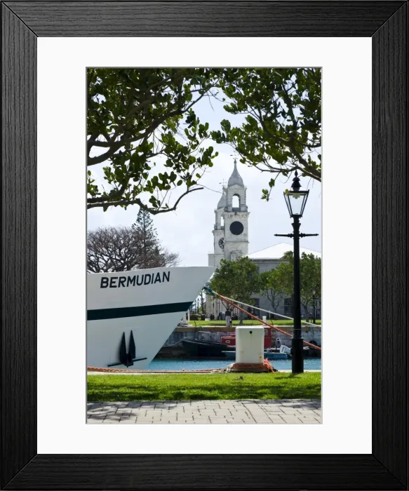 Framed Print : Tour boat and Clocktower at the Royal Naval Dockyard, Bermuda, Central America Framed Print : Tour boat and Clocktower at the Royal Naval Dockyard, Bermuda, Central America