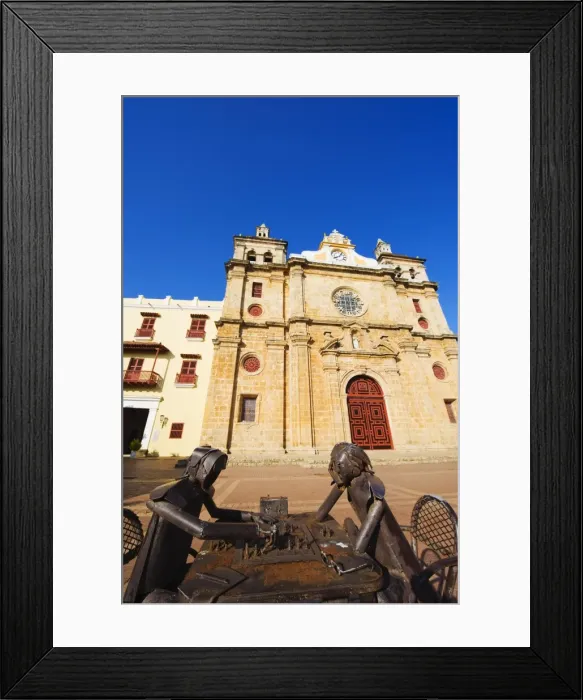 Framed Print : Metal scultpures playing chess in front of Church of San Pedro Claver, Old town Framed Print : Metal scultpures playing chess in front of Church of San Pedro Claver, Old town