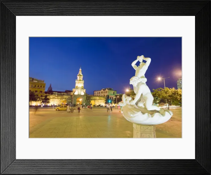 Framed Print : Fountain in front of Old Town city wall and Puerto del Reloj at night, UNESCO World Heritage Site Framed Print : Fountain in front of Old Town city wall and Puerto del Reloj at night, UNESCO World Heritage Site