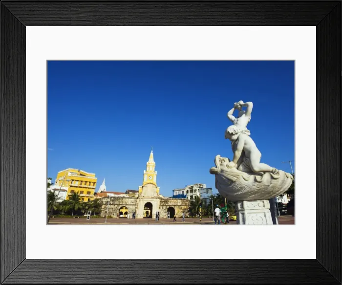 Framed Print : Fountain in front of Old Town city wall and Puerto del Reloj, UNESCO World Heritage Site Framed Print : Fountain in front of Old Town city wall and Puerto del Reloj, UNESCO World Heritage Site