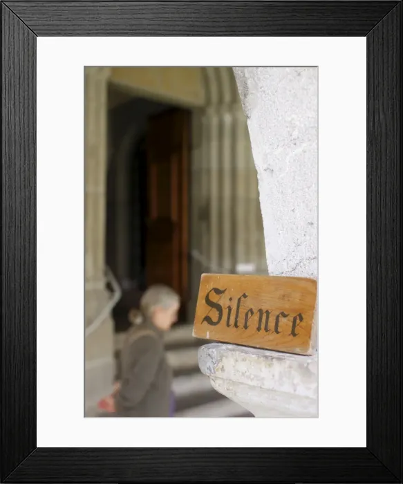 Framed Print : Silence sign in monastery, Le Reposoir, Haute-Savoie, France, Europe