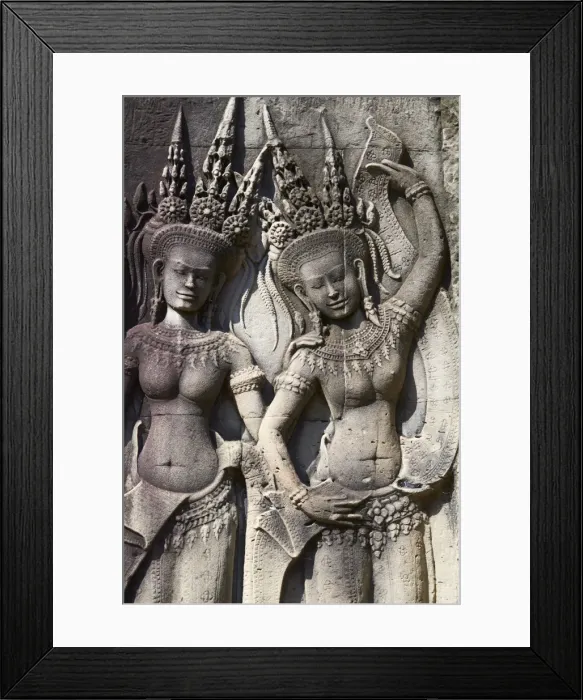 Framed Print : Close-up of relief sculpture of Apsara, heavenly dancer of the Khmer Kingdom Framed Print : Close-up of relief sculpture of Apsara, heavenly dancer of the Khmer Kingdom