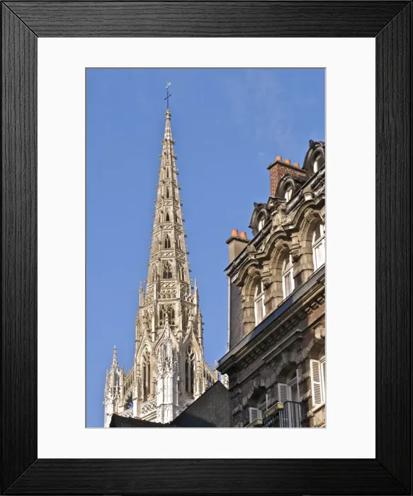 Framed Print : Steeple of the 12th century Notre Dame Cathedral, and houses, Old Town Framed Print : Steeple of the 12th century Notre Dame Cathedral, and houses, Old Town
