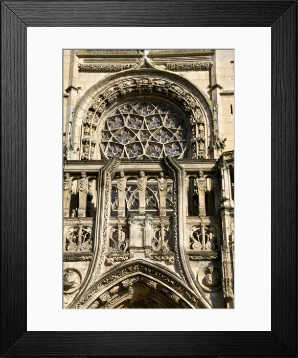 Framed Print : Exterior fo the west facade of the Notre Dame church, dating from the 15th century Framed Print : Exterior fo the west facade of the Notre Dame church, dating from the 15th century
