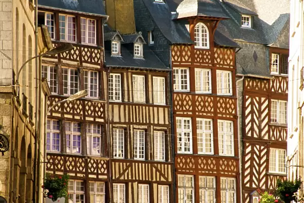 Typical half timbered houses, old town, Rennes, Brittany, France, Europe