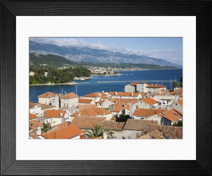 Framed Print : View from hillside across colourful tiled rooftops to the Adriatic Sea Framed Print : View from hillside across colourful tiled rooftops to the Adriatic Sea