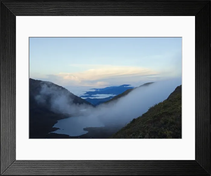 Framed Print : Morning mist over a lake from summit of Cerro Chirripo, 3820m, highest point in Costa Rica Framed Print : Morning mist over a lake from summit of Cerro Chirripo, 3820m, highest point in Costa Rica