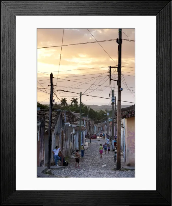 Framed Print : View along traditional cobbled street at sunset, Trinidad, Cuba, West Indies Framed Print : View along traditional cobbled street at sunset, Trinidad, Cuba, West Indies