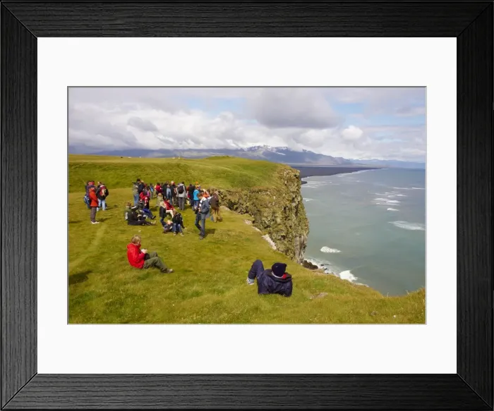 Framed Print : Tourists looking the colonies of puffins nests in the cliffs of Vik, Iceland Framed Print : Tourists looking the colonies of puffins nests in the cliffs of Vik, Iceland
