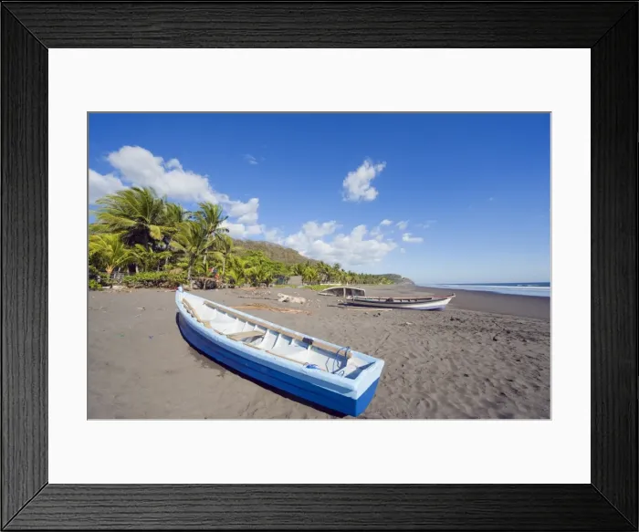 Framed Print : Fishing boats on the beach at Playa Sihuapilapa, Pacific Coast, El Salvador Framed Print : Fishing boats on the beach at Playa Sihuapilapa, Pacific Coast, El Salvador