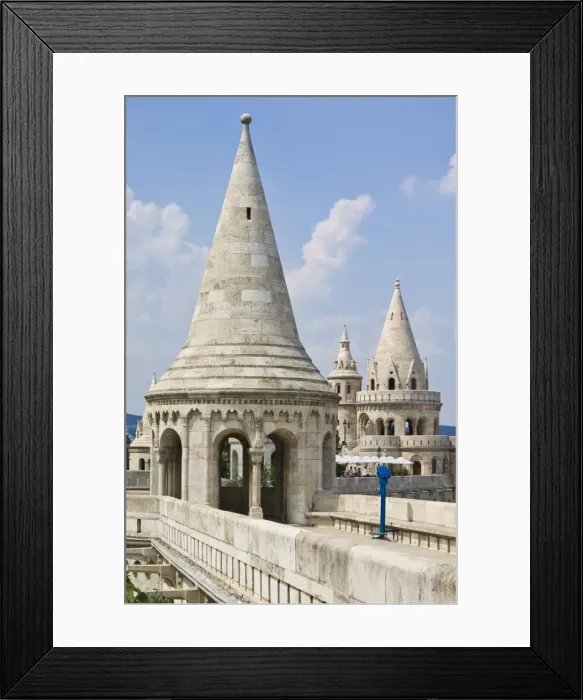 Framed Print : Towers and conical turrets of the neo-romanesque Fishermens Bastion Framed Print : Towers and conical turrets of the neo-romanesque Fishermens Bastion