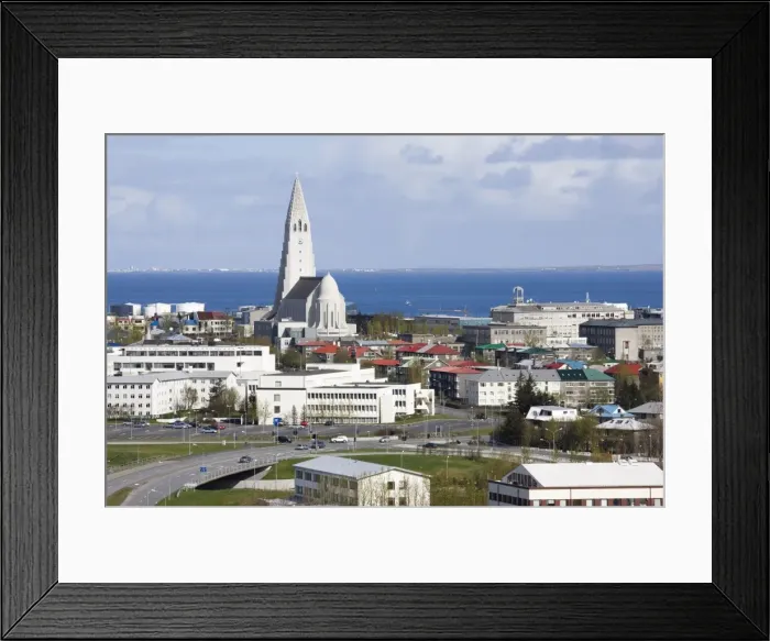 Framed Print : View of central Reykjavik from Perlan showing the modern church of Hallgrimskirkja Framed Print : View of central Reykjavik from Perlan showing the modern church of Hallgrimskirkja