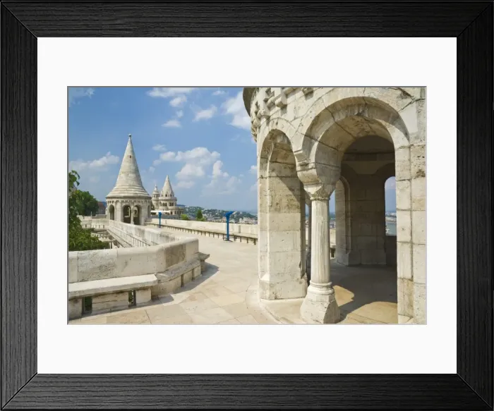 Framed Print : Towers and conical turrets of the neo-romanesque Fishermens Bastion Framed Print : Towers and conical turrets of the neo-romanesque Fishermens Bastion