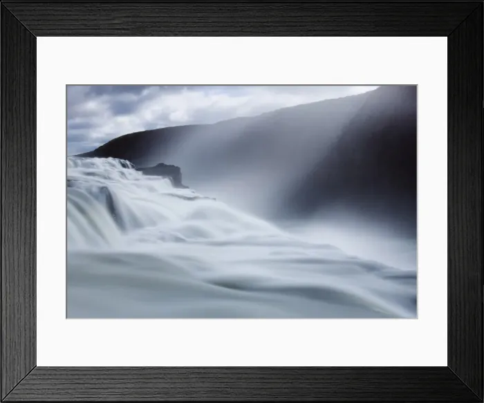 Framed Print : Thundering water at Gullfoss, Icelands most famous waterfall, with sunlight streaming down through the spray, near Reykjavik, Iceland Framed Print : Thundering water at Gullfoss, Icelands most famous waterfall, with sunlight streaming down through the spray, near Reykjavik, Iceland