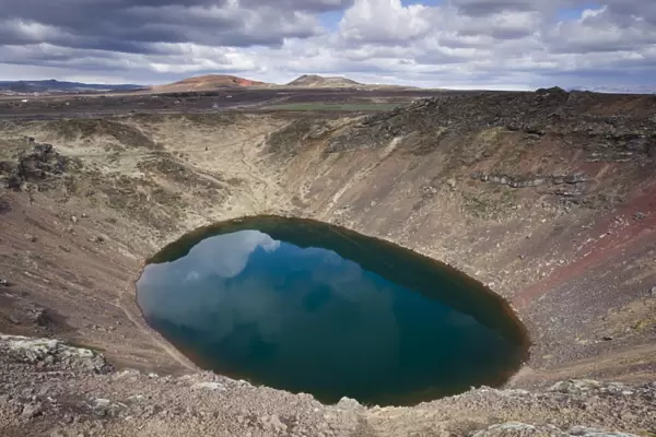 Kerid explosion crater with lake of green water, near Reykjavik, Iceland, Polar Regions