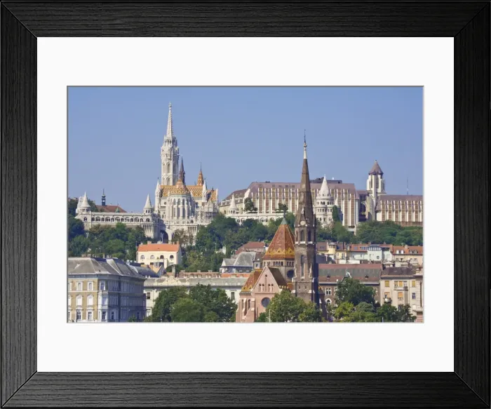 Framed Print : The Capuchin Church (Kapucinus templom) in the foreground, Matyas church