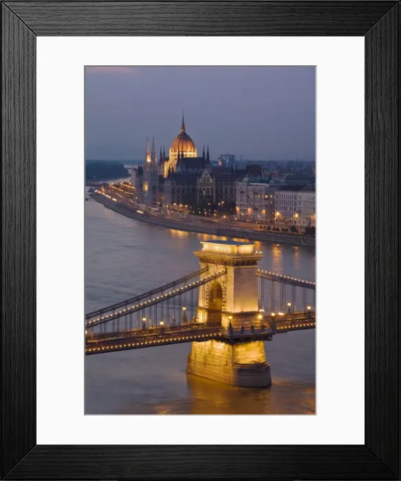 Framed Print : Panorama of city at dusk with the Hungarian Parliament building, and the Chain bridge Framed Print : Panorama of city at dusk with the Hungarian Parliament building, and the Chain bridge