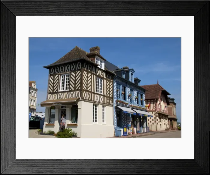Framed Print : Typical Norman half timbered houses, Beaumont en Auge, Calvados, Normandy, France, Europe Framed Print : Typical Norman half timbered houses, Beaumont en Auge, Calvados, Normandy, France, Europe