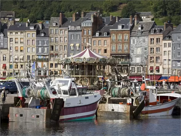 Boats in the Old Harbor in Honfleur, Normandy, France, Europe