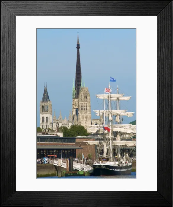 Framed Print : The Belem 3 masts sail boat, at Rouen, on the river Seine, in the background Notre Dame cathedral Framed Print : The Belem 3 masts sail boat, at Rouen, on the river Seine, in the background Notre Dame cathedral