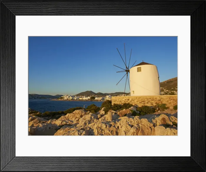 Framed Print : Windmill near the harbour, Parikia (Hora), Paros Island, Cyclades, Greek Islands