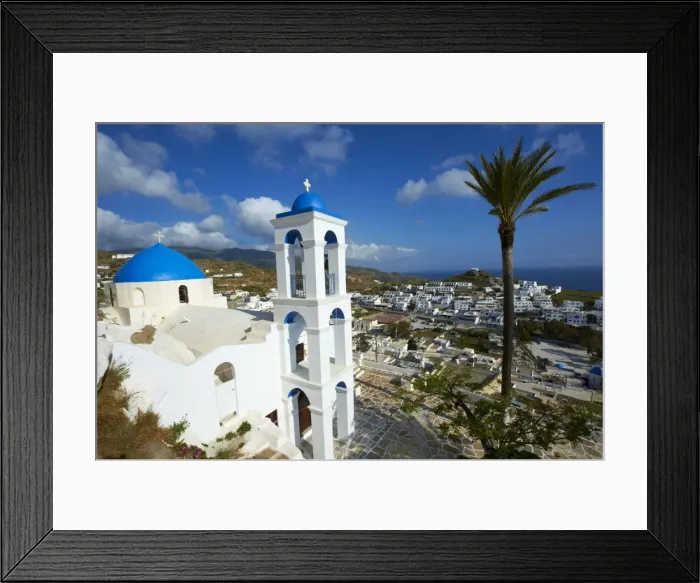 Framed Print : Palm tree and church, Ios Island, Cyclades, Greek Islands, Greece, Europe Framed Print : Palm tree and church, Ios Island, Cyclades, Greek Islands, Greece, Europe