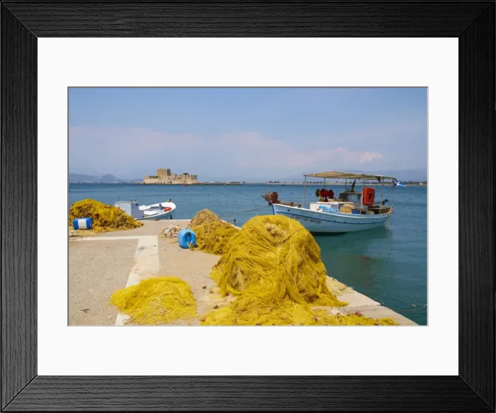 Framed Print : Fishing boat in harbour, Nafplion, Peloponnese, Greece, Europe Framed Print : Fishing boat in harbour, Nafplion, Peloponnese, Greece, Europe