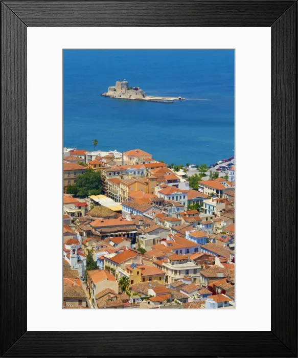 Framed Print : Nafplion town, Bourtzi island, Peloponnese, Greece, Europe Framed Print : Nafplion town, Bourtzi island, Peloponnese, Greece, Europe