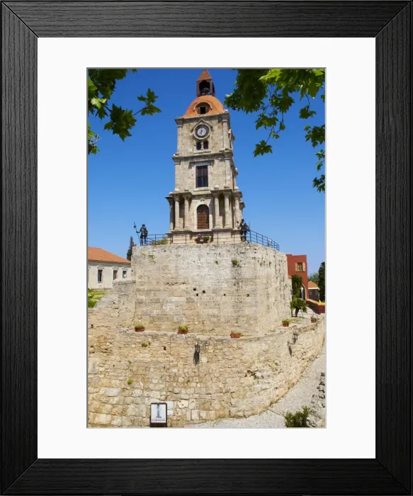 Framed Print : Clocktower in the Turkish District of the City of Rhodes, UNESCO World Heritage Site