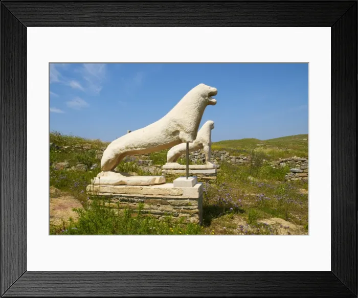 Framed Print : Apollo sanctuary, terrace of the lions, Delos, the most ancient archaeological site of the Aegean