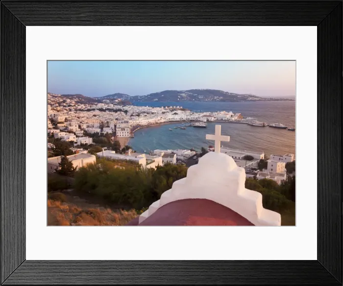 Framed Print : Elevated view over the harbour and old town, Mykonos (Hora), Cyclades Islands Framed Print : Elevated view over the harbour and old town, Mykonos (Hora), Cyclades Islands