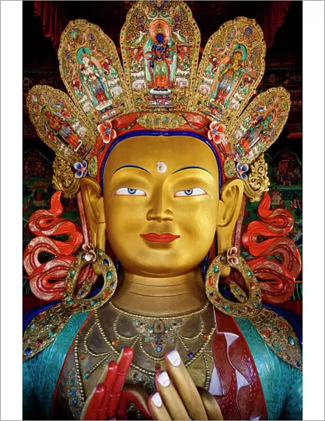 Statue of Maitreya Buddha, Thiksey Gompa, Ladakh, Jammu and Kashmir, India, Asia