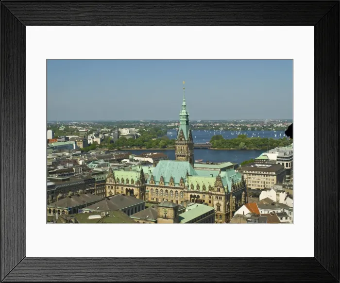 Framed Print : Panoramic view toward the west with harbour in the distance, Hamburg, Germany, Europe Framed Print : Panoramic view toward the west with harbour in the distance, Hamburg, Germany, Europe
