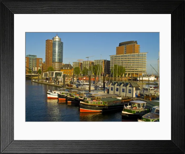 Framed Print : Little boats in the habour in front of the Hamburg Speicherstadt, Hamburg Framed Print : Little boats in the habour in front of the Hamburg Speicherstadt, Hamburg