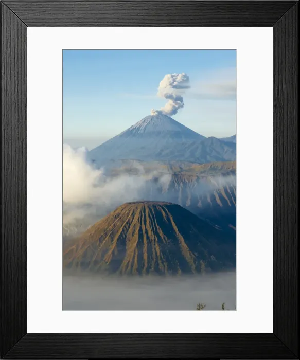 Framed Print : Mount Bromo, a volcano reaching 2392m, and Mount Semeru at 3676m early in the morning Framed Print : Mount Bromo, a volcano reaching 2392m, and Mount Semeru at 3676m early in the morning
