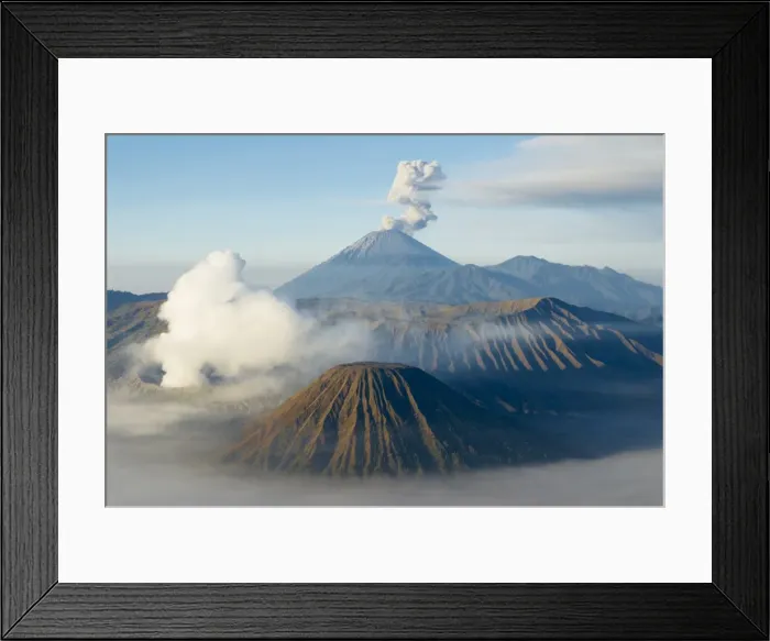 Framed Print : Mount Bromo, a volcano reaching 2392m, and Mount Semeru at 3676m early in the morning Framed Print : Mount Bromo, a volcano reaching 2392m, and Mount Semeru at 3676m early in the morning