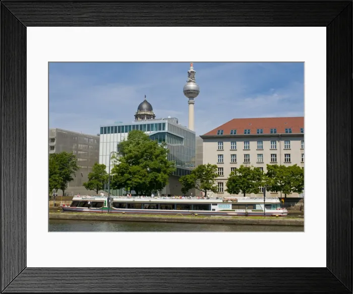 Framed Print : Tourist boat on the River Spree in front of the TV Tower of East Berlin Framed Print : Tourist boat on the River Spree in front of the TV Tower of East Berlin