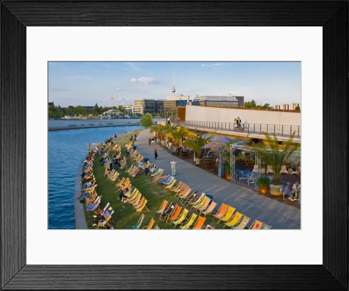 Framed Print : Outdoor beach along the Spree, opposite the Lehrter Railway station, Berlin Framed Print : Outdoor beach along the Spree, opposite the Lehrter Railway station, Berlin