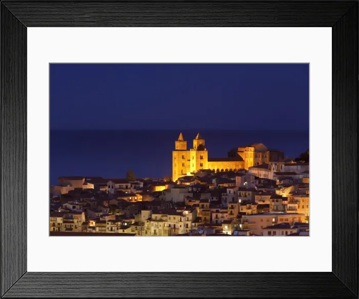 Framed Print : Norman cathedral lit up at dusk, Cefalu, Sicily, Italy, Mediterranean, Europe Framed Print : Norman cathedral lit up at dusk, Cefalu, Sicily, Italy, Mediterranean, Europe