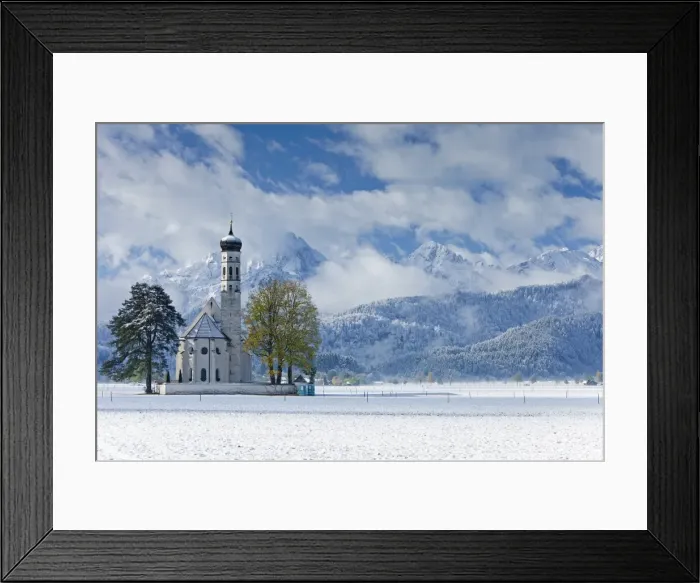 Framed Print : St. Coloman Church in winter, Oberbayern, Bavaria, Germany, Europe