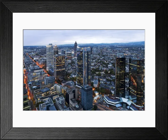 Framed Print : City centre from above at dusk, Frankfurt, Hesse, Germany, Europe Framed Print : City centre from above at dusk, Frankfurt, Hesse, Germany, Europe