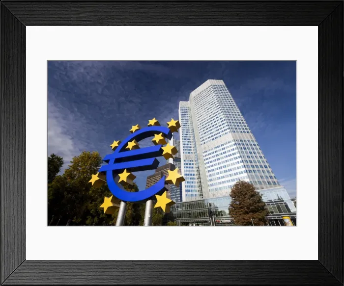 Framed Print : Euro Tower, home of European Central Bank, and Euro Symbol, Willy Brandt Platz Framed Print : Euro Tower, home of European Central Bank, and Euro Symbol, Willy Brandt Platz