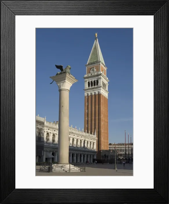 Framed Print : The Lion Column and the Campanile, St. Marks Square, Venice, UNESCO World Heritage Site