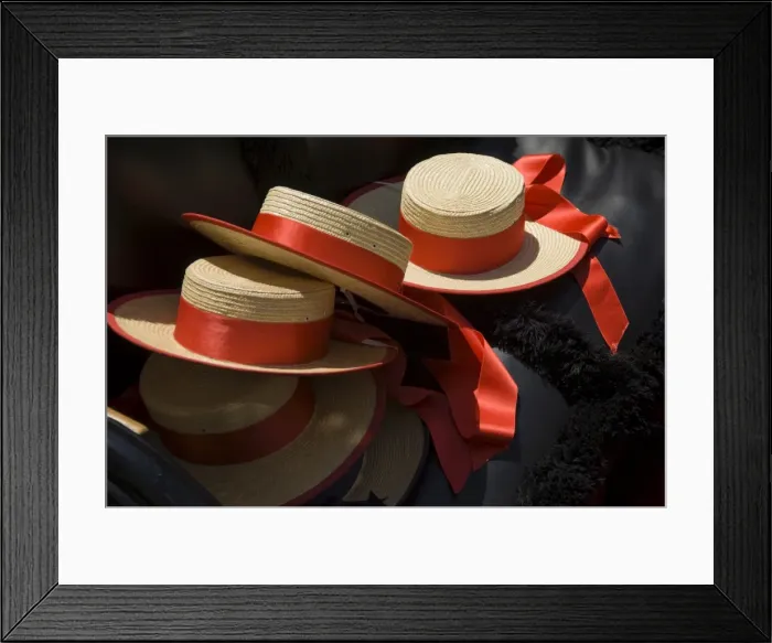 Framed Print : Gondoliers straw hats, Venice, Italy, Europe Framed Print : Gondoliers straw hats, Venice, Italy, Europe